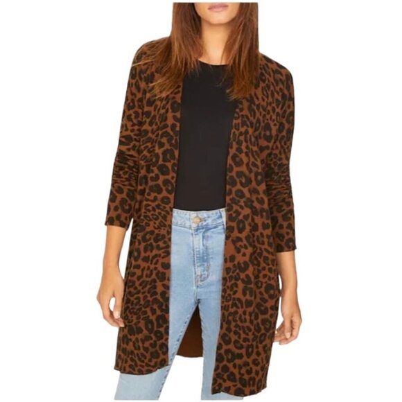 Sanctuary‎ Anthropologie Sweater Women Small Brown Lenox Leopard Print Cardigan - Picture 1 of 10